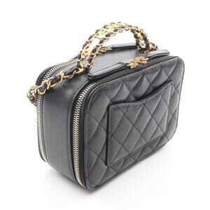 Chanel Bag Vanity Shoulder Leather Matelasse Grained Calfskin Caviar Black